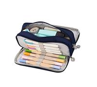 VGEBY Pochette à Crayons en Toile Durable, étui à Fermeture éclair de Grande capacité avec Conception à Double Ouverture pour L'école et Le Bureau 21,5x9x7cm (Bleu Marine)