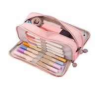 VGEBY Pochette à Crayons en Toile Durable, étui à Fermeture éclair de Grande capacité avec Conception à Double Ouverture pour L'école et Le Bureau 21,5x9x7cm (Pink)