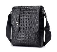 VGEBY Sac à Bandoulière, Sac Messager Vintage en Cuir de Vache de Première qualité pour Hommes avec Motif en Relief Plusieurs Poches Taille 27x24 5x7cm (BLACK)