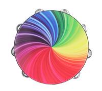 VGEBY Tambourin à Main, Cloches en Acier Inoxydable Double Couche de 10 Pouces, Tambour à Main en Bois Massif et PET avec Sangle en Corde en Tissu Oxford, pour Concert D'église, (COLORFUL)