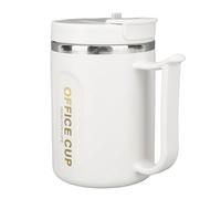 VGEBY Tasse à café Isolée en Acier Inoxydable avec Couvercle et Poignée pour le Travail, capacité de 500ml à Double Paroi (gris clair)