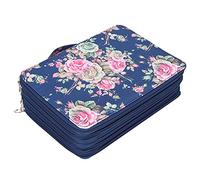 VGEBY Trousse à Crayons Portable avec 252 Compartiments, Porte-Stylo Multicouche imprimé Rose avec Fermeture éclair, Rangement pour L'organisation de la Papeterie (Fleur Rose sur Fond Bleu)