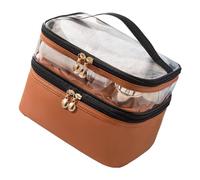 VGEBY Trousse de Maquillage Double Couche, Trousse à Cosmétiques Imperméable avec Fermetures éclair Lisses, Idéale pour Les Voyages et l'organisation de la Maison pour Les Femmes (Brown)