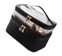VGEBY Trousse de Maquillage Double Couche, Trousse à Cosmétiques Imperméable avec Fermetures éclair Lisses, Idéale pour Les Voyages et l'organisation de la Maison pour Les Femmes (Black)