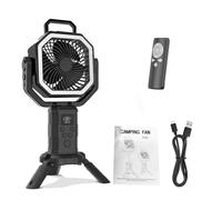VGEBY Ventilateur de Camping Portable avec Trépied, Télécommande, Batterie Rechargeable de 20 000 MAh, 4 Vitesses, Oscillation de Lumière LED à 3 Niveaux, Banque D'alimentation pour (BLACK)