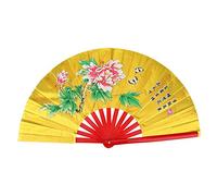 VGEBY1 Fan de Taichi, Eventail de Combat de Kung Fu, Main Droite, Eventail Chinois avec Sac de Rangement(Or)