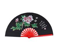 VGEBY1 Fan de Taichi, Eventail de Combat de Kung Fu, Main Droite, Eventail Chinois avec Sac de Rangement(Noir)