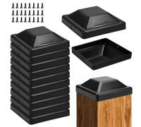 VGECEE 12PCS Capuchons de Poteaux de Clôture Cache Poteau 9 x 9 CM Capuchons de Clôture pour Poteaux en Bois Capuchon pour Poteau avec Vis Bouchons Carrés en Plastique Chapeau Poteau Plastique, Noir