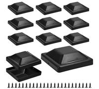 VGECEE 12PCS Capuchons de Poteaux de Clôture Cache Poteau 9 x 9 CM Capuchons de Clôture pour Poteaux en Bois Capuchon pour Poteau avec Vis Bouchons Carrés en Plastique Chapeau Poteau Plastique, Noir