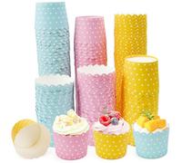 VGECEE 150PCS Caissettes Muffins Papier Moules à Muffins Mini Caissettes à Muffin en Papier pour Mariages et Cupcakes, Moule à Gâteau en Carton pour Anniversaires, Mariages, Fêtes (Rose, Bleu, Jaune)