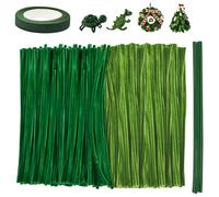 VGECEE 200PCS Fils Chenilles Loisirs Creatifs Vert Cure-Pipes Tige de Fil Chenille Cure 30cm avec 10 Fils de Fleuriste 30cm et 1 Rouleau Ruban Floral Tige Chenille 30cm Pour Bricolage, Décoration