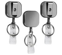 VGECEE 3 Pcs Porte Badge Enrouleur à Clip, Porte Clef Retractable avec Câble Acier, Enrouleur Badge en Alliage de Zinc, Porte Clef Extensible Portable, pour Carte Travailleur Médecin Infirmière