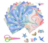 VGECEE 400 Feuilles de Papier Origami 9,5 x 9,5 cm, avec Avec 1 Ciseaux, Feuilles Cartonnées Couleur 4 Styles Papier Plié de Carrée Papiers Origami Double Face pour Travaux Manuels Bricolage Arts