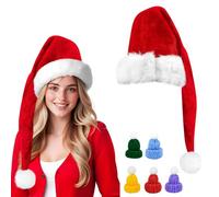 VGECEE Bonnet de Père Noël de Luxe pour Homme et Femme en Peluche Rouge, avec 10 Mini Bonnets de Noël, Long Bonnet de Noëls Chapeau du Père Noëls Adultes pour Femme Homme Bonnets Noel Adulte