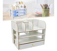VGECEE Compartiments de rangement de bureau empilables en bois - Bac à lettres - Panier de rangement - Blanc - 32 x 27,5 x 22 cm - Étagère en bois pour fournitures de bureau
