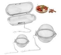 VGECEE Lot de 3 Boule à Thé, Filtre à Thé, Passoire à Thés en Acier Inoxydable, Passoire à Epices, Infuseur à Thés avec Chaîne, Boule à Épices Ovale et Ronde pour Maison Restauration Cuisine