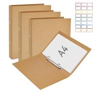 VGECEE Lot de 4 Classeur A4 en Papier Kraft Classeurs en Papier Kraft Rechargeables Couverture de Reliure à Anneaux A4 Classeur à 2 Anneaux, Autocollants, 23,5 x 31,5 cm pour Documents Perforés