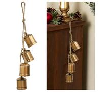 VGECEE Lot de 4 cloches de Noël vintage - Décoration de Noël - En laiton - À suspendre - Avec corde - Pour jardin, porte, maison, décoration de Noël (7,5 cm)