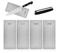 VGECEE Lot de 4 Pierres à Aiguiser Diamantées pour Couteaux, Aiguiser Diamantées Grain 400/600/1000/1200, Aiguiseur de Couteaux Professionnel pour Polir Les Tranchants + Guides d'angle à 15°