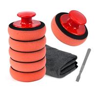 VGECEE Lot de 6 Éponge de Polissage de Voiture - 90 MM - avec Poignée Antidérapante - Pad à la Main Poignée Pad Polissage Tampon de Polissages Eponge Polissages Voiture pour Voitures et Moto