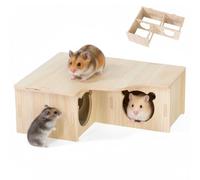 VGECEE Maison en Bois pour Hamster, Maison pour Hamster Niche d'Angle pour Hamsters Maisons pour Cochons d'Inde en Bois avec 3 Chambres Maisonnettes pour Hamsters, Gerbilles, Degus, Souris à Maquereau