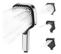 VGECEE Pommeau de douche carré à économie d'eau avec 3 types de jet - Grande douchette à main - Augmente la pression - Grand panneau (120 mm) - Pommeau de douche à économie d'eau