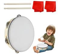 VGECEE Tambourin Tambour, Tambour Main à Une Rangée Tambourin Instrument Tambourin en Bois à Main Instrument de Musique Portable pour Enfants, avec 2 Baguettes, pour Jeu Fêtes Danses Accompagnement