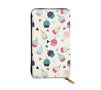 VGFJHNDF Portefeuille long en cuir imprimé cupcake bonbons cœurs sucrés, 12 emplacements pour cartes de crédit, 4 poches pour espèces, 1 poche zippée pour pièces de monnaie, Cupcake Candy Hearts