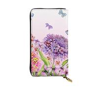 VGFJHNDF Portefeuille long en cuir imprimé oiseau de dessin animé, 12 emplacements pour cartes de crédit, 4 poches pour espèces, 1 poche zippée pour pièces de monnaie, Belles fleurs et papillons