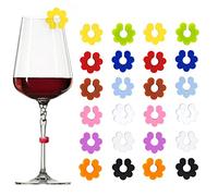 vgggrd 24 Pièces Marque Verres Colorés, Marqueurs de Verre à Vin en Silicone Réutilisable, Marqueurs de Gobelet Élégants pour Verre à Champagne, Verre à Cocktail, Verre à Boire (Plum Bossom)