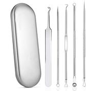 vgggrd 5 Pièces Tire Comedon Point Noir, Kit Blackhead Remover Outil, Dissolvant l'acné, Extracteur de Comédons Perce Bouton, Professional Pimple Extractor Acne Aiguille