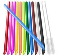 vgggrd Bubble Tea Paille Colorées [12 Pcs], Réutilisables en Plastique Boba avec 2 Brosses de Nettoyage, Extra Larges 10mm Design Pointu, pour Smoothie, Thé à Bulles, Milk-shake(Multicolore)