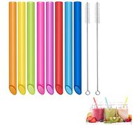 vgggrd Bubble Tea Paille Colorées [8 Pcs], Réutilisables en Plastique Boba avec 2 Brosses de Nettoyage, Extra Larges 10mm Design Pointu, pour Smoothie, Thé à Bulles, Milk-shake