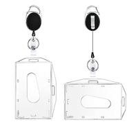 vgggrd Lot of 2 Porte-Badge Transparent avec Porte Badge Enrouleur pour Carte de Visite, Carte Bus, Porte-Cartes d'Identité, Cordon Rétractable, Porte-clés Retractable