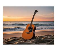 VGJM 5D Diamond Painting DIY Kit Guitar on the Beach Diamond Art Full Round Diamond Crystal Play by Number Embroidery Crafts Suitable for Living Room Home Wall Decoration 50x50cm