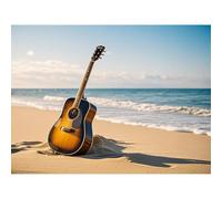 VGJM 5D Diamond Painting Guitar on the Beach Diamond Art DIY Kit Full Round Diamond Crystal Needle-by-Number Embroidery Crafts Suitable for Living Room Home Wall Decoration 40x40cm