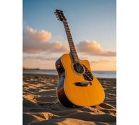 VGJM 5D Diamond Painting Guitar on the Beach Diamond Art DIY Kit Full Round Diamonds Rhinestones Print by Numbers Embroidery Crafts for Living Room Home Wall Decoration 30x40cm
