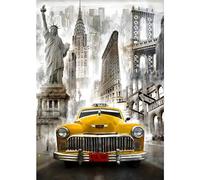 VGJM 5D Diamond Painting Kits for Adults, New York Street Vintage Car Diamond Art Kits Full Drill Diamond Painting Kit for Beginners, DIY Crystal Picture Art for Home Wall Decor 40x50cm