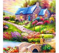 VGJM 5D DIY Diamond Painting Kit by Number Full Drill Round Beads Crystal Rhinestone Picture Supplies Wall Sticker Decor Flower House40x40cm
