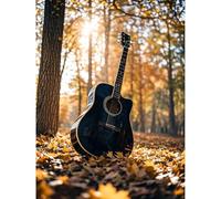 VGJM Black Guitar in Autumn Forest Diamond Dot Painting DIY Kit 5D Diamond Art Full Round Diamonds Rhinestones Number Embroidery Crafts Suitable for Living Room Home Wall Decoration 50x50cm