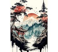 VGJM Diamond Painting Kits for Adults, Diamond Art Kit for Beginners, DIY Full Drill Image with Diamond for Home Wall Decoration, Japanese Landscape40x40cm