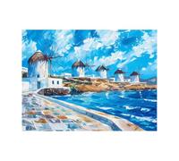 VGJM Diamond Painting Set, Greek Island Windmill Painting for Adults, Beginners, 5D Round Diamonds, Home Decor, 50x60cm