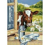 VGJM DIY Diamond Painting Kits Flowers and Animal Cows Outside The Window Full Drill Handmade Rhinestone Embroidery Holiday 40 * 40CM
