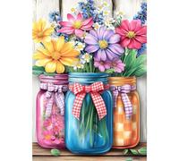 VGJM DIY Flowers Diamond Painting Kits for Adults, Floral Jars Diamond Gem Art Painting for Beginners, Diamond Picture with Full Round Drill Dots Craft Set Gift, 50x60cm