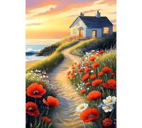 VGJM Flowers House Beach Diamond Art Painting Kits for Adults, Full Drill Diamond Dots Paintings for Beginners, Round 5D Paint with Diamonds Gems Art Painting Kits DIY Crafts Kits 30x40cm