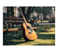 VGJM Guitar on Bench Diamond Art 5D Diamond Painting DIY Kit Full Round Diamond Jewelry Stone By Number Mosaic Arts and Crafts for Living Room Home Wall Decoration 30x40cm