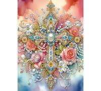 VGJM Special Shape Diamond Painting Kits for Adults, Special Shaped Crystal Rhinestones Diamond Art Painting for Home Wall Decoration Gift, Flower Cross40x50cm