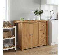 VGLQNRPT Lot de 2 îlots de cuisine Panama en bois massif cire de miel 112 x | Chariot de cuisine mobile en pin massif, portes battantes avec boutons noirs