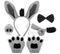 VGMANNTA 6 Pièces Ensemble Costume de Âne Déguisement D'animal Enfant et Adulte D'âne Oreilles et Queue Nez D'âne Nœud Papillon Gants Costume Animaux Âne Deguisement pour Cosplay Halloween Carnaval