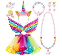 VGMANNTA 9PCS Déguisement Licorne Princesse Enfant Fille - Tutu Avec Ailes, Bandeau, Bijoux - Costume Carnaval Halloween Cosplay-A